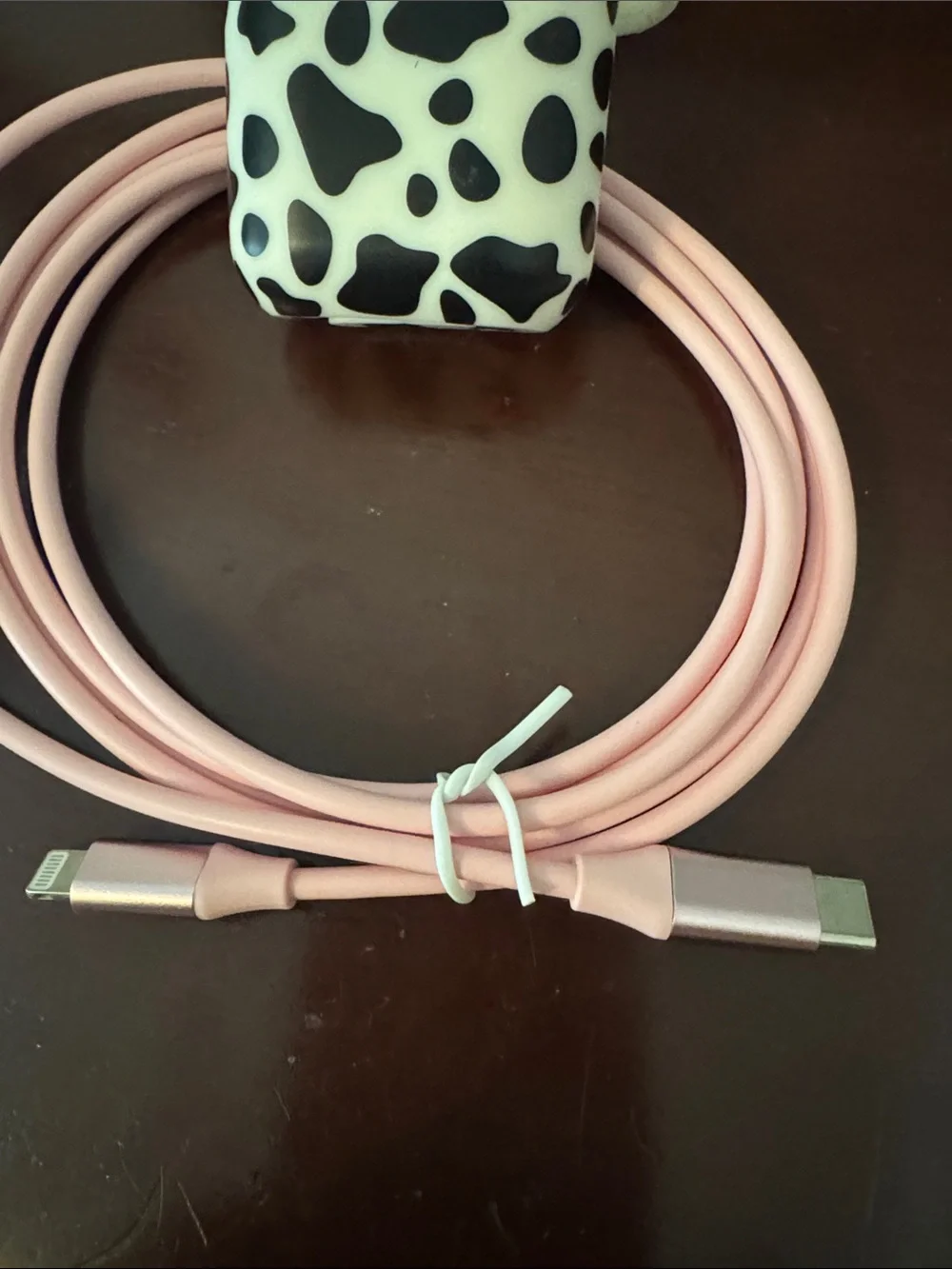 Apple AirPods 1st Generation + Pink Lightning Charging Cable with Cow Print Case